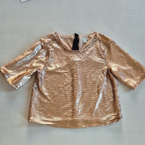 Peyton & Parker Tops - Gold Sequin Boxy Blouse with 3/4 Sleeves